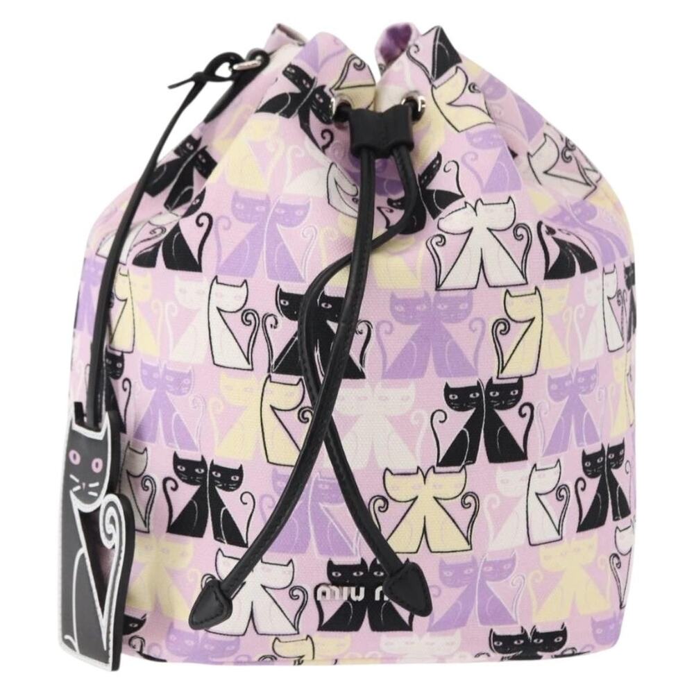 Miu Miu Canvas Madras Cat Drawstring Pouch Pink